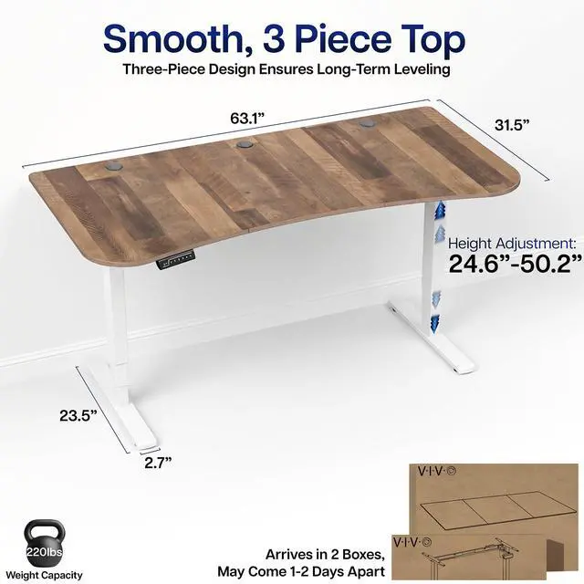 Alt view image 3 of 7 - VIVO Reclaimed Wood / White 63 x 32 Electric Height Adjustable Stand Up Desk