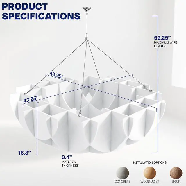 Alt view image 4 of 7 - VIVO White 43.25 x 16.8 Semi Circle Hanging Acoustic Sound Panel
