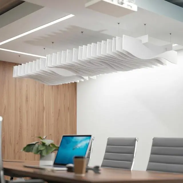 Alt view image 2 of 7 - VIVO White 47 x 14 Sound Absorber Panel, Acoustic Ceiling Waffle Wave