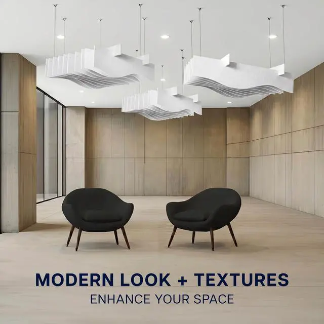 Alt view image 7 of 7 - VIVO White 47 x 14 Sound Absorber Panel, Acoustic Ceiling Waffle Wave