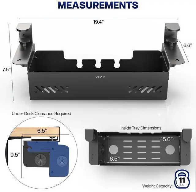 Alt view image 4 of 7 - VIVO 19" Clamp-On Under-Desk Cable Management Box, Flip-Open Lid, Holds 11lbs