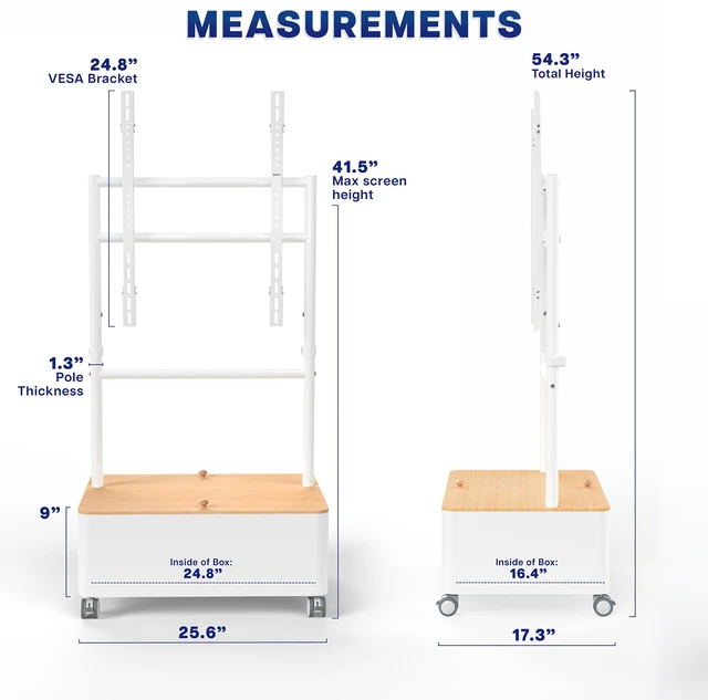 Alt view image 4 of 7 - VIVO White Studio Rolling TV Stand, 43-65 Screen, Bamboo Cover Hidden Storage