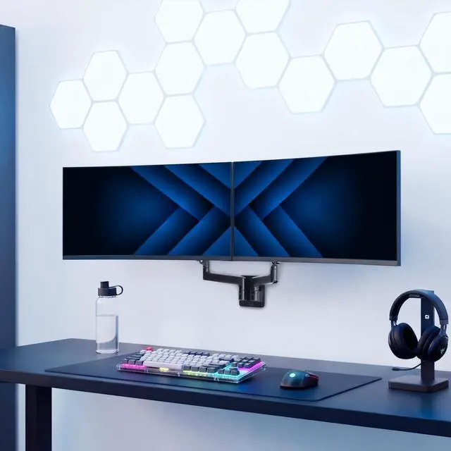 Alt view image 2 of 7 - VIVO Premium Dual Monitor Arm Wall Mount, Fits Ultrawide Dual Screens up to 45