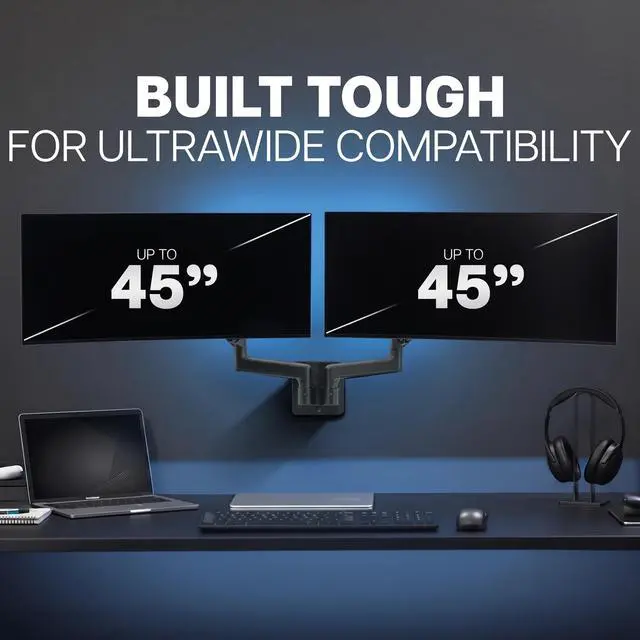 Alt view image 5 of 7 - VIVO Premium Dual Monitor Arm Wall Mount, Fits Ultrawide Dual Screens up to 45