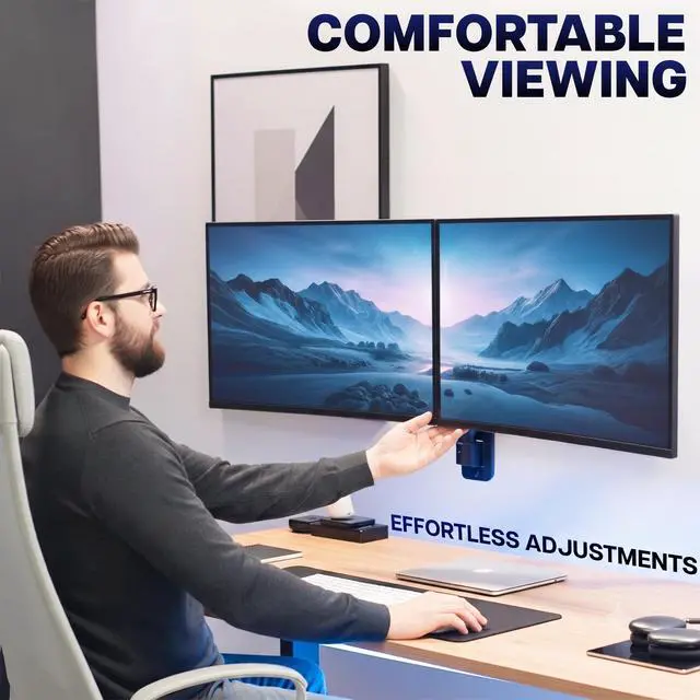 Alt view image 7 of 7 - VIVO Premium Dual Monitor Arm Wall Mount, Fits Ultrawide Dual Screens up to 45