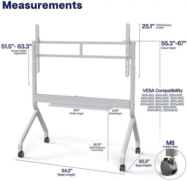 Alt view image 5 of 7 - VIVO Heavy-Duty Rolling TV Stand, Slim TV Cart with Manual Height Adjustments
