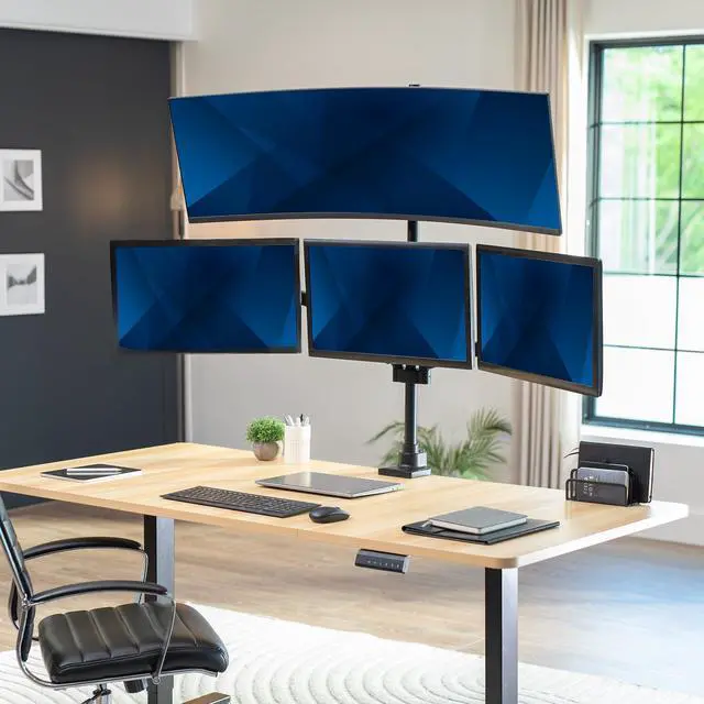 Alt view image 2 of 7 - VIVO Quad Monitor Desk Mount, 2 Mechanical Arms + 2 Fixed Arms, 103.4 Capacity