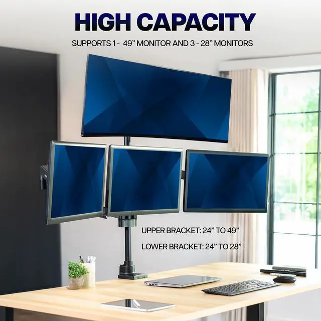 Alt view image 4 of 7 - VIVO Quad Monitor Desk Mount, 2 Mechanical Arms + 2 Fixed Arms, 103.4 Capacity