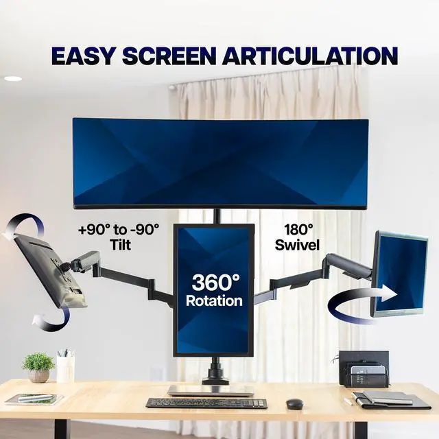 Alt view image 6 of 7 - VIVO Quad Monitor Desk Mount, 2 Mechanical Arms + 2 Fixed Arms, 103.4 Capacity