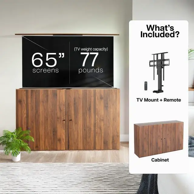 Alt view image 2 of 7 - VIVO Walnut Motorized Vertical Lift Concealed TV Cabinet Kit, Holds 32-65 TVs