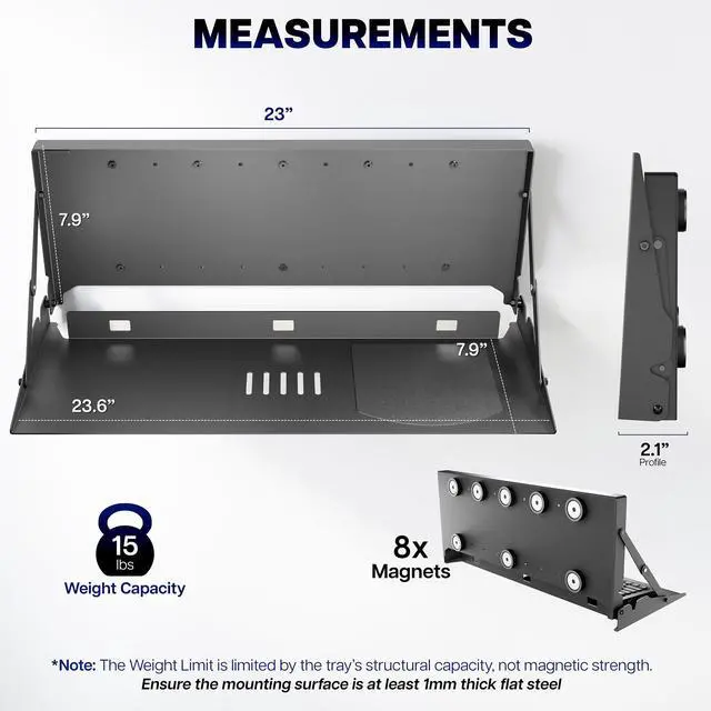 Alt view image 4 of 7 - VIVO 24 Black Magnetic Flip Down Keyboard Tray Mount, Foldable Keyboard Tray