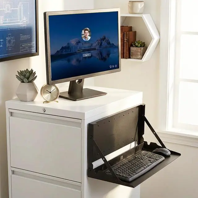 Alt view image 2 of 7 - VIVO 24 Black Magnetic Flip Down Keyboard Tray Mount, Foldable Keyboard Tray