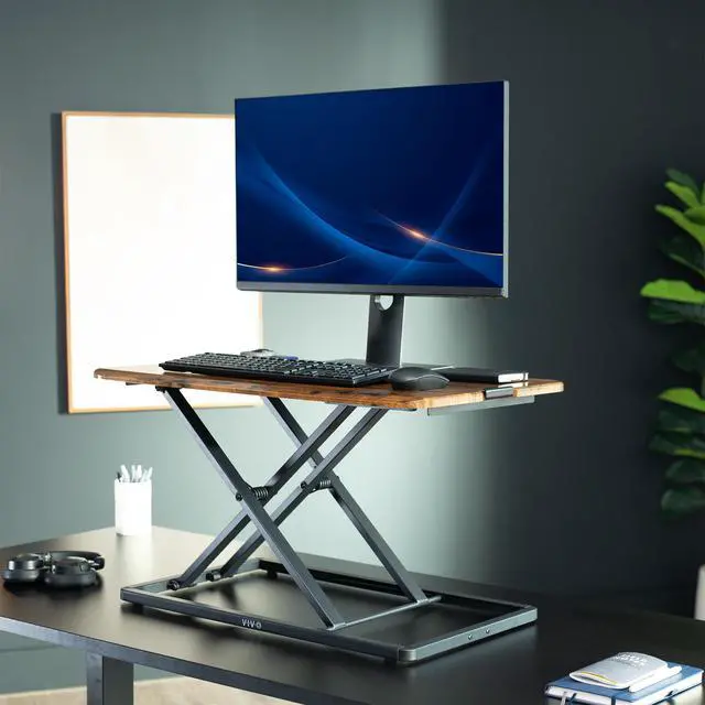 Alt view image 2 of 7 - VIVO Economy Height Adjustable 29" Standing Desk Sit Stand Desktop Monitor Riser
