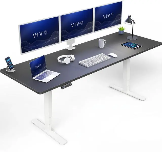 Main image of VIVO Electric 83" x 30" Stand Up Desk Workstation, Black Table Top, White Frame