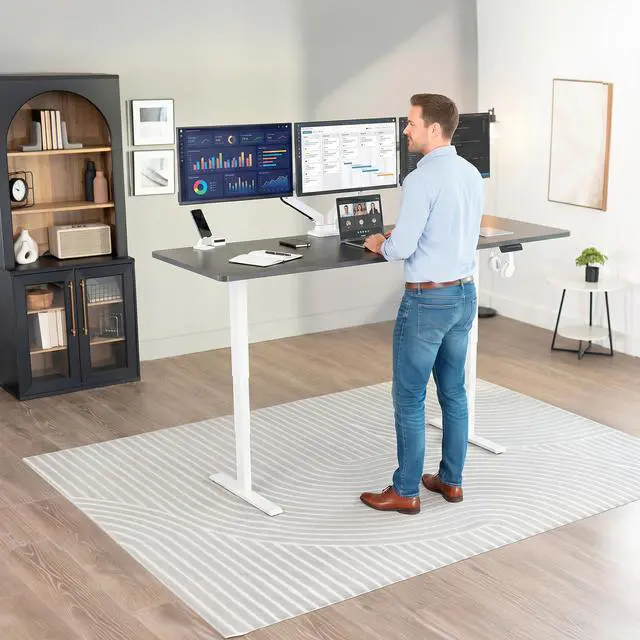 Alt view image 2 of 7 - VIVO Electric 83" x 30" Stand Up Desk Workstation, Black Table Top, White Frame