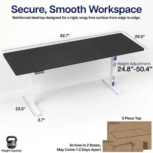 Alt view image 3 of 7 - VIVO Electric 83" x 30" Stand Up Desk Workstation, Black Table Top, White Frame