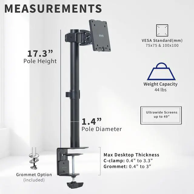 Alt view image 3 of 7 - VIVO Single Ultrawide Monitor Desk Mount, Adjustable Stand for Screens up to 49"