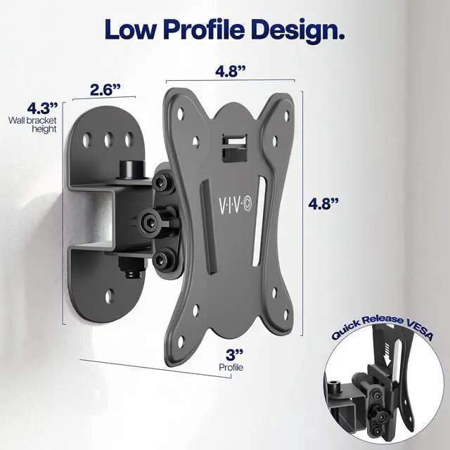Alt view image 4 of 7 - VIVO Compact Tilt Swivel TV Wall Mount for 1332" Screens, Low Profile Mount