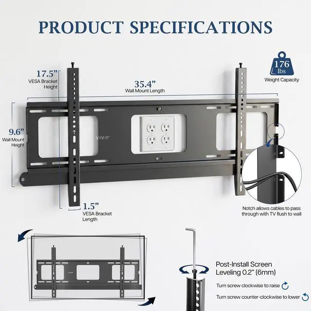Alt view image 4 of 7 - VIVO PRO Premium Heavy-Duty Fixed TV Wall Mount, 43-75 Screens, Holds 176lbs