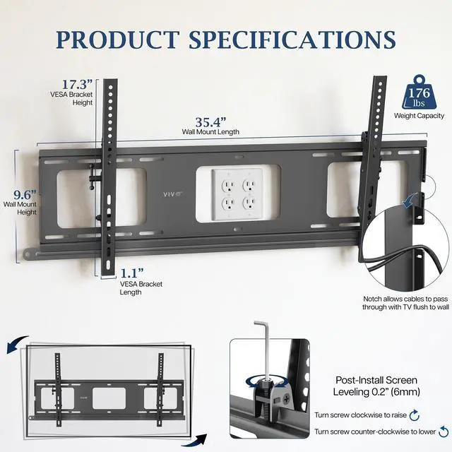 Alt view image 4 of 7 - VIVO PRO Premium Tilting Large TV Wall Mount, 43-95 Screens, Holds 176 lbs