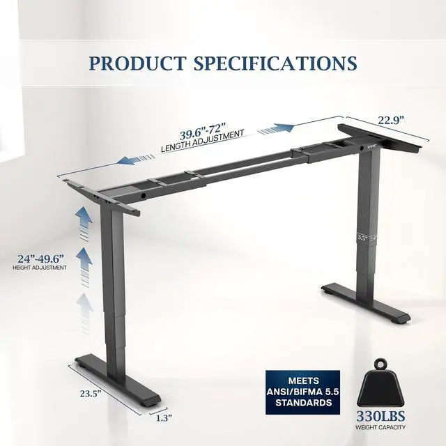 Alt view image 4 of 7 - VIVO PRO Dual Motor Standing Desk Frame, Supports Tops 40 x 23 up to 92 x 44