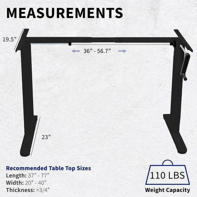 Alt view image 3 of 7 - VIVO Black Manual Height Adjustable Stand Up Desk Frame Crank System