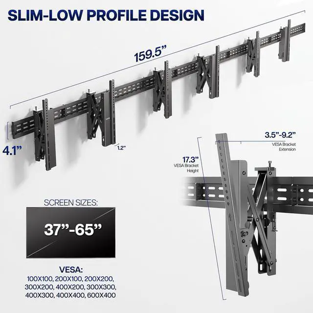 Alt view image 4 of 7 - VIVO Pop-Out 1x3 Video Wall Mount, Triple TV Wall Mount 3 TV Screens 37-65