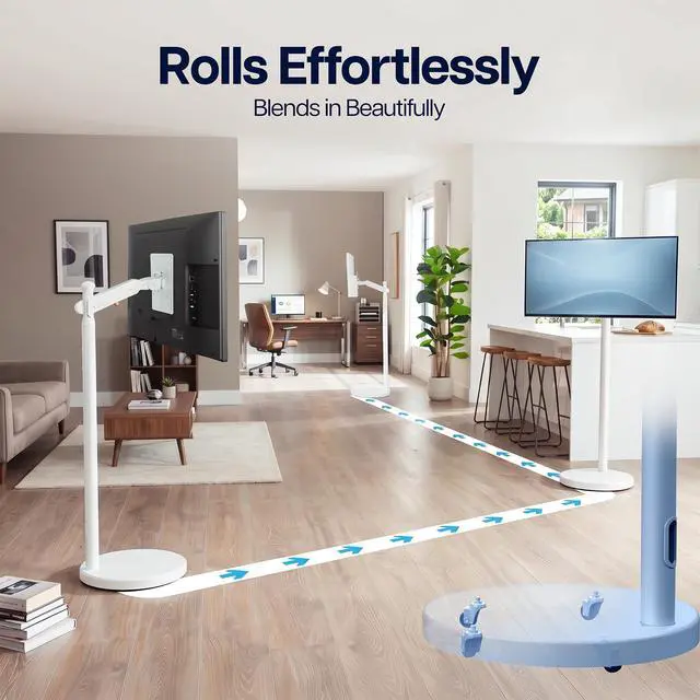 Alt view image 6 of 7 - White Rolling TV Cart with Mechanical Arm, 1743" Screens, Height Adjustable