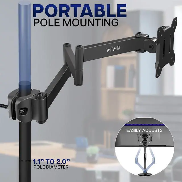 Alt view image 2 of 7 - VIVO Long Arm Monitor Pole Mount Monitor Arm VESA Plate, Fits 17"-32" Screens
