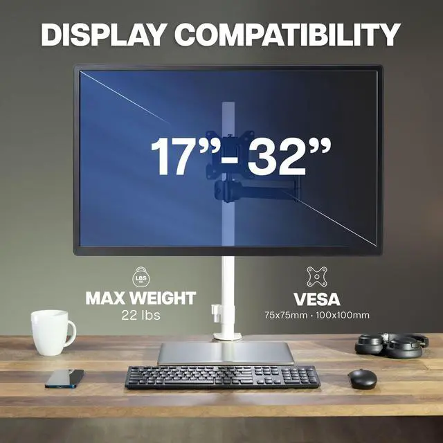Alt view image 3 of 7 - VIVO Long Arm Monitor Pole Mount Monitor Arm VESA Plate, Fits 17"-32" Screens