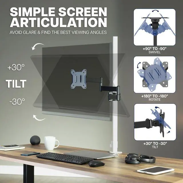 Alt view image 7 of 7 - VIVO Long Arm Monitor Pole Mount Monitor Arm VESA Plate, Fits 17"-32" Screens