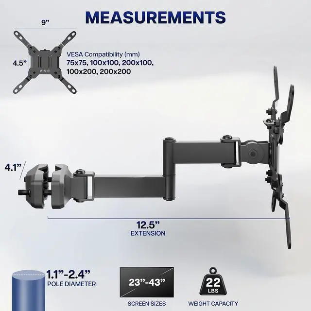 Alt view image 4 of 7 - VIVO Steel Universal Pole Mount Monitor Arm VESA Plate, Fits 23"-43" Screens