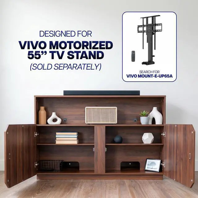 Alt view image 2 of 7 - VIVO Walnut Hidden TV Lift Cabinet with Storage, Fits 32-55" TVs, Holds 132 lbs