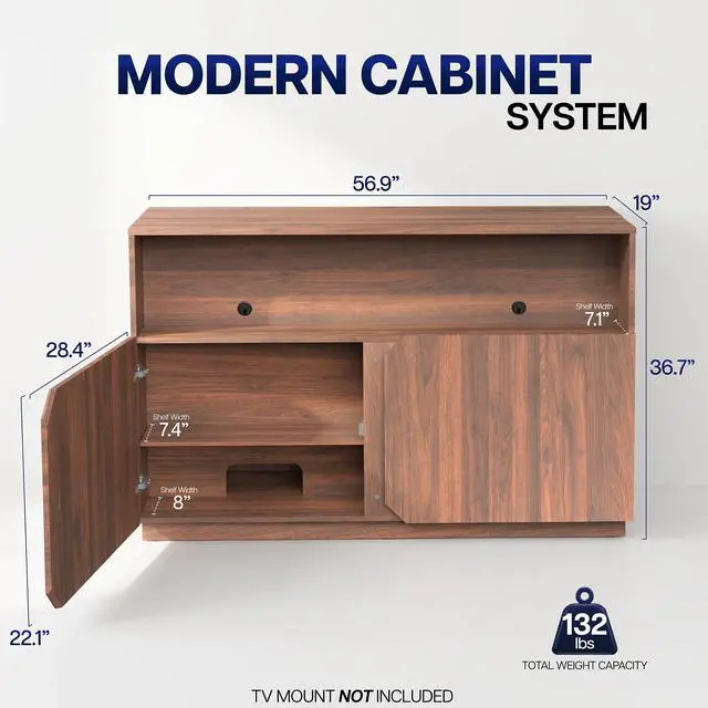 Alt view image 3 of 7 - VIVO Walnut Hidden TV Lift Cabinet with Storage, Fits 32-55" TVs, Holds 132 lbs