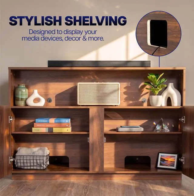 Alt view image 5 of 7 - VIVO Walnut Hidden TV Lift Cabinet with Storage, Fits 32-55" TVs, Holds 132 lbs