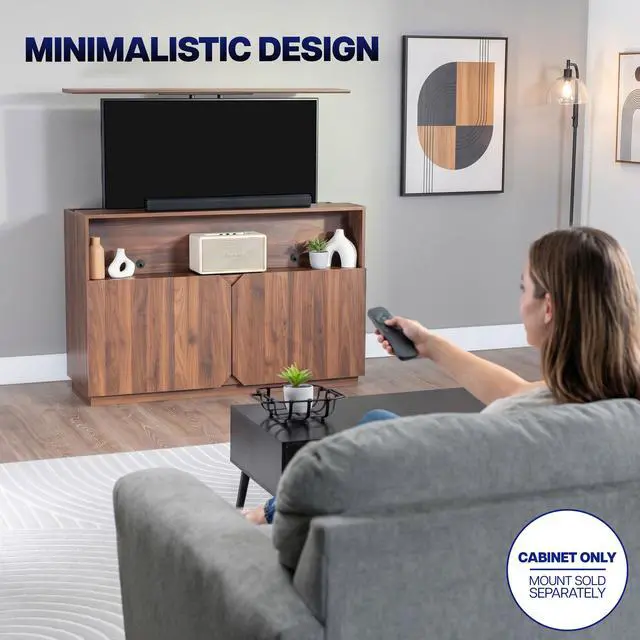 Alt view image 6 of 7 - VIVO Walnut Hidden TV Lift Cabinet with Storage, Fits 32-55" TVs, Holds 132 lbs