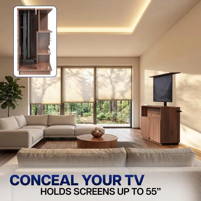 Alt view image 7 of 7 - VIVO Walnut Hidden TV Lift Cabinet with Storage, Fits 32-55" TVs, Holds 132 lbs