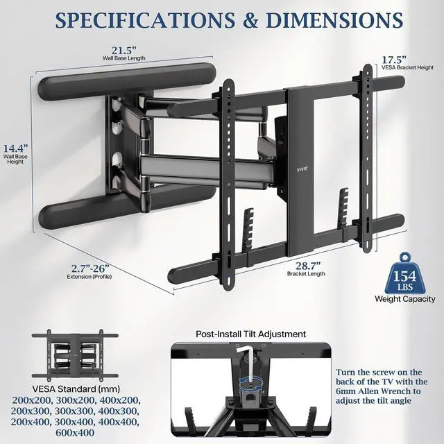 Alt view image 5 of 7 - VIVO PRO Heavy-Duty Premium Swivel TV Wall Mount, Hold Screens 37-86
