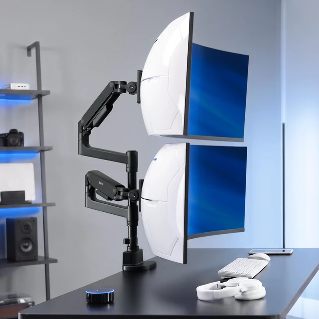 Alt view image 2 of 7 - VIVO Pneumatic Dual Ultrawide Monitor Desk Mount Pole, Up to 49" Screens