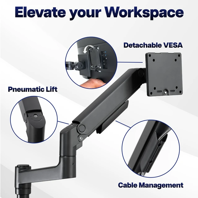 Alt view image 3 of 7 - VIVO Pneumatic Dual Ultrawide Monitor Desk Mount Pole, Up to 49" Screens