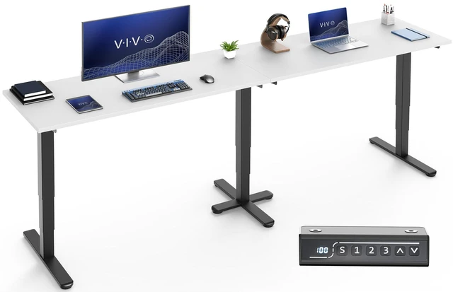 Main image of VIVO Electric 109" x 24" Extra Long Standing Desk, White Tops, Black Frame