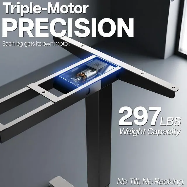 Alt view image 3 of 7 - VIVO Electric 109"x24" Extra Long Standing Desk, Vintage Brown Tops, Black Frame