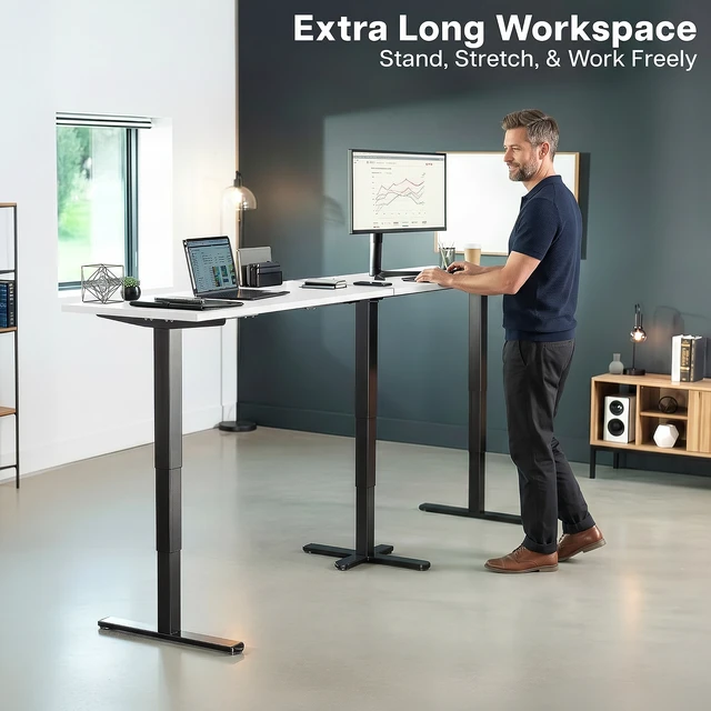 Alt view image 2 of 7 - VIVO Electric 109" x 24" Extra Long Standing Desk, White Tops, Black Frame
