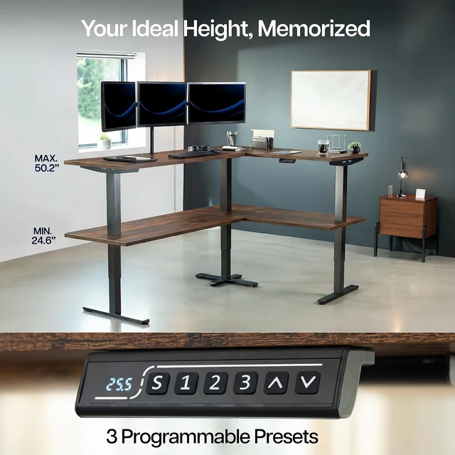 Alt view image 5 of 7 - VIVO Electric 109"x24" Extra Long Standing Desk, Vintage Brown Tops, Black Frame