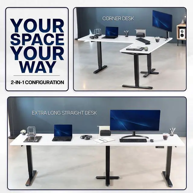 Alt view image 4 of 7 - VIVO Electric 109" x 24" Extra Long Standing Desk, White Tops, Black Frame