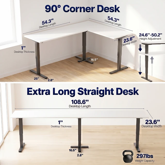 Alt view image 6 of 7 - VIVO Electric 109" x 24" Extra Long Standing Desk, White Tops, Black Frame