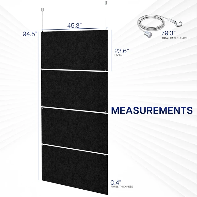 Alt view image 2 of 7 - VIVO Modular 45" x 95" Hanging Acoustic Panels (x4), Sound Absorber, Black