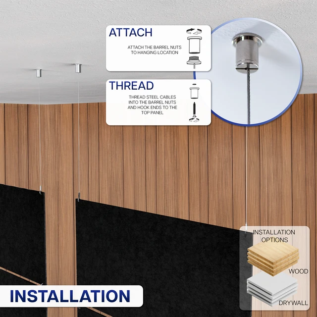 Alt view image 7 of 7 - VIVO Modular 45" x 95" Hanging Acoustic Panels (x4), Sound Absorber, Black