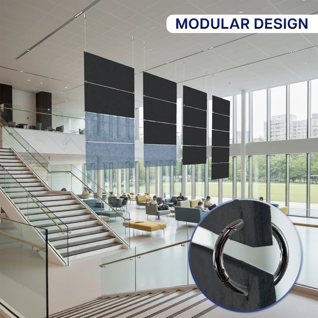 Alt view image 6 of 7 - VIVO Modular 45" x 95" Hanging Acoustic Panels (x4), Sound Absorber, Black