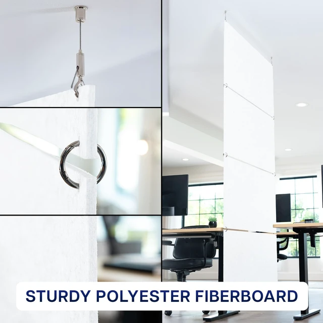 Alt view image 4 of 7 - VIVO Modular 45" x 95" Hanging Acoustic Panels (x4), Sound Absorber, White
